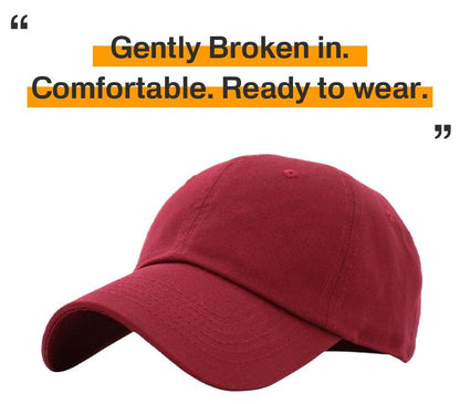 KBETHOS Classic Unisex Cotton Adjustable Low Crown Baseball Cap – Plain Dad Hat - color: Burgundy