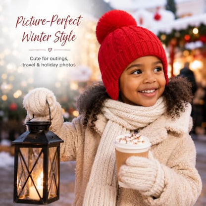 Toddler Baby Winter Hat with Earflap Kids Warm Twisted Knit Hat Infant Pom Pom Beanie Ski Cap for Baby Girls Boys - color: Red, size: 2-6 Years