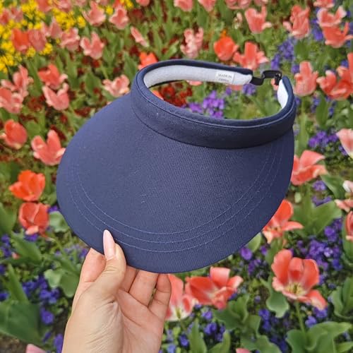 2 Pack Sun Visors Women Wide Brim Clip on Summer Hats Adjustable UV Protection - color: Black,navy Blue