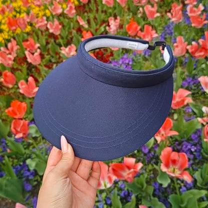 2 Pack Sun Visors Women Wide Brim Clip on Summer Hats Adjustable UV Protection - color: Black,navy Blue