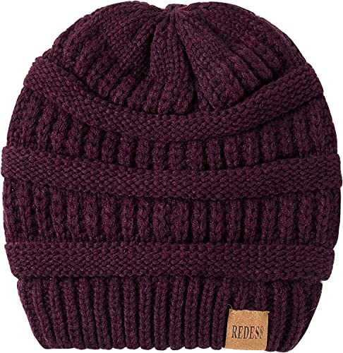 REDESS Slouchy Beanie Hat for Men and Women Winter Warm Knit Hat Chunky Soft Oversized Cable Cap - color: B5 Purple