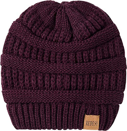 REDESS Slouchy Beanie Hat for Men and Women Winter Warm Knit Hat Chunky Soft Oversized Cable Cap - color: B5 Purple