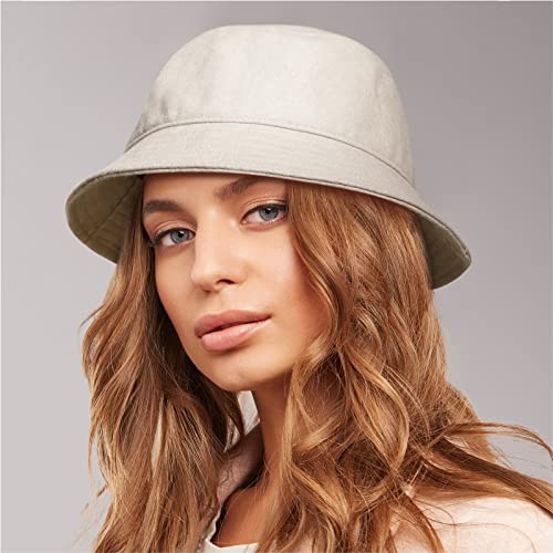 GADIEMKENSD Winter Bucket Hat - Premium Wool, Packable, Plain Colors, Unisex Warm Hat - color: Khaki Gray, size: Large