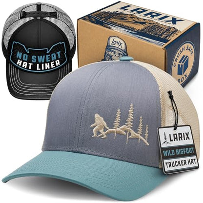 LARIX Trucker Hat Men - Snapback Cap with Breatheable Mesh Back, Hats for men, Mens Hat, Mens Trucker Hats - color: Heather Gray Sm Light Blue Beige (Wb)