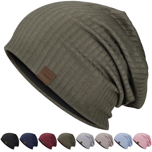 HAMUNI Slouchy Beanie for Men Women Soft Lightweight Chemo Headwear - color: Military Green