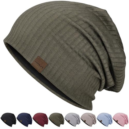 HAMUNI Slouchy Beanie for Men Women Soft Lightweight Chemo Headwear - color: Military Green