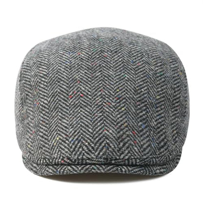 FEINION Men Wool Blend Flat Cap Tweed Newsboy Ivy Hat - color: Flecked Grey