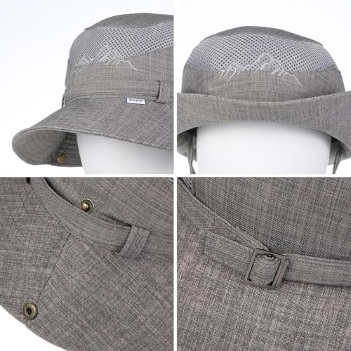 Men’s UV Sun Hat, Breathable Mesh Bucket Hat, Adjustable Chin Strap, Lightweight Foldable Outdoor Fishing Hiking Hat - color: #B32 Grey, size: 7 1/4-7 5/8
