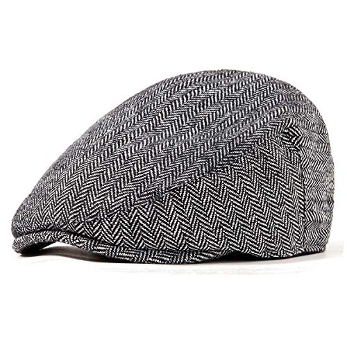 Herringbone Flat Ivy Newsboy Cap for Men 1920s Wool Blend Tweed Cabbie Hat - color: 003 Grey, size: Large-X-Large
