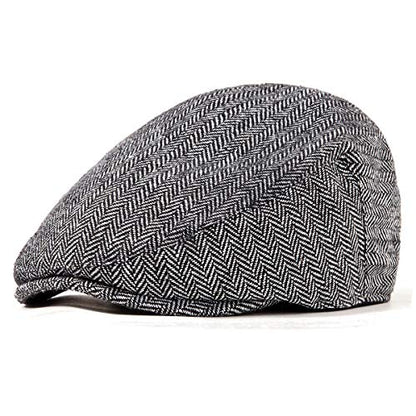 Herringbone Flat Ivy Newsboy Cap for Men 1920s Wool Blend Tweed Cabbie Hat - color: 003 Grey, size: X-Large-XX-Large