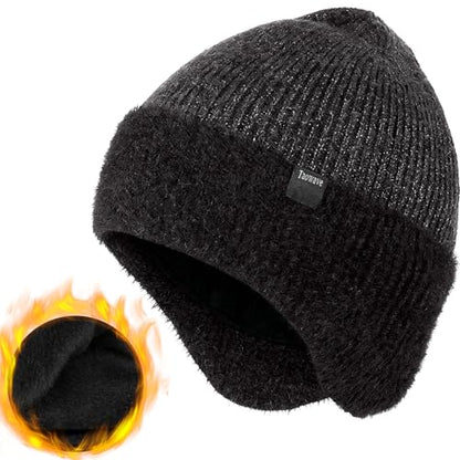 Winter Hat,Thermal Knitted Winter Hat with Fleece Earflaps - Warm Unisex Stocking Cap for Men & Women - color: Grey
