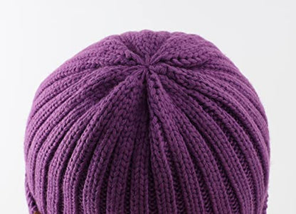 Home Prefer Mens Winter Hat Wool Fleece Lined Knit Beanie Hat Warm Stocking Caps - color: Purple