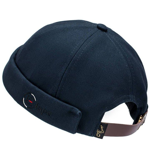 CLAPE Thick Cuff Brimless Caps for Men Washed Cotton Retro Worker Hat Rolled Cuff Harbour No Visor Sailor Fisherman Leon Hat - color: Og01-blue
