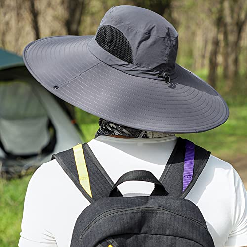 HUAMULAN Men Women 6" Wide Brim Sun Protection Hat Summer Fishing Hats - color: Hn002-shenhui