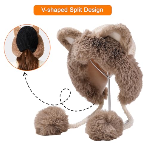 Women Winter Sherpa Beanie Hats Knit Ear Flap Hat Fleece Lined - color: Cream White With Ear