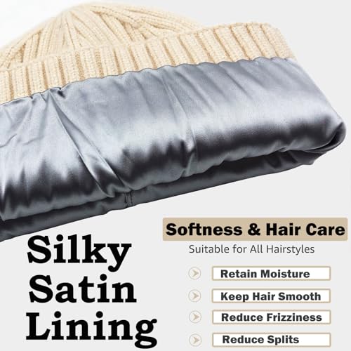 ROYBENS Womens Satin Lined Beanie for Men Wool Knit Cuffed Warm Winter Hats - color: 1pcs-beige