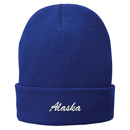 Trendy Apparel Shop Alaska Embroidered Winter Folded Long Beanie - color: Royal