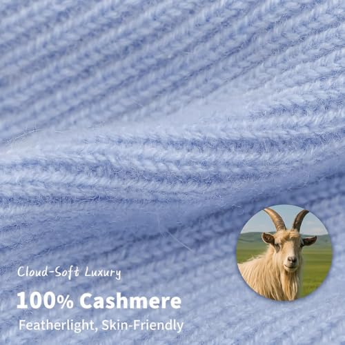 100% Cashmere Beanie for Women and Men, Soft Warm Winter Knit Hat - color: Blue