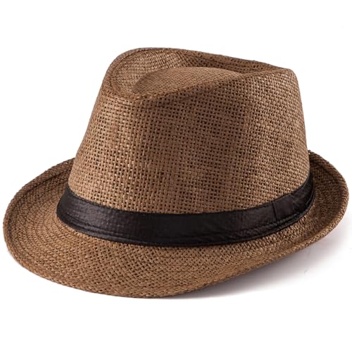 XL Straw Fedora Hats for Men Summer Trilby Beach Travel Panama Casual 7 1/2 - color: Coffee