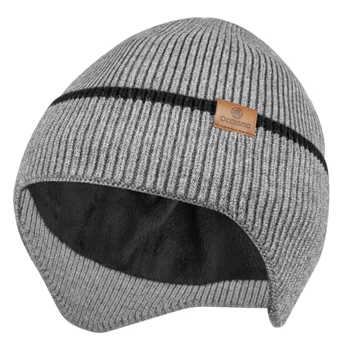 Ocatoma Winter Beanie with Earflap for Men Women Knit Hat Outdoor Unisex - color: Stgx Gray