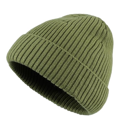 Clakllie Swag Beanie for Men Cuffed Thick Knitted Hat Warm Winter Hats Plain Stocking Skullcap Stretchy Fisherman Beanies Hat - color: Cdus-kh43-green