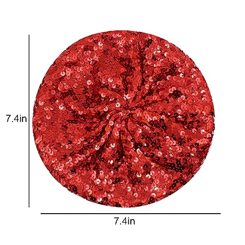 JUMISEE Sparkly Sequin Berets for Women Girls Fashion Beanie Hat Costume Accessories for Festival Party Dance - color: Red