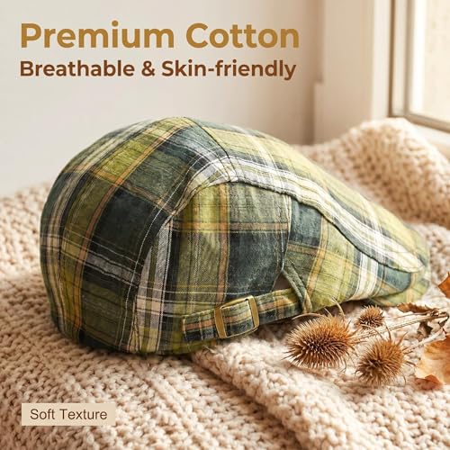 Women's Berets: Black Houndstooth Red Beret Hats for Women Fall Winter Fashion Outfit - color: Advance-plaid-green