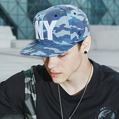 RIOREX Hip hop caps Fashion Animal Embroidery Baseball Cap for Men Adjustable Leather Belt Strapback Baseball Cap - color: Blue-camouflage