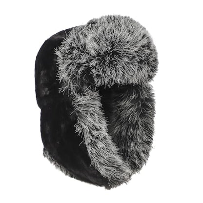 Winter Fuzzy Knit Trapper Hat with Faux Fur Earflap Fleece Lined Windproof Russian Ushanka Cap Ski Snow Hunting Hat - color: Fleece-black