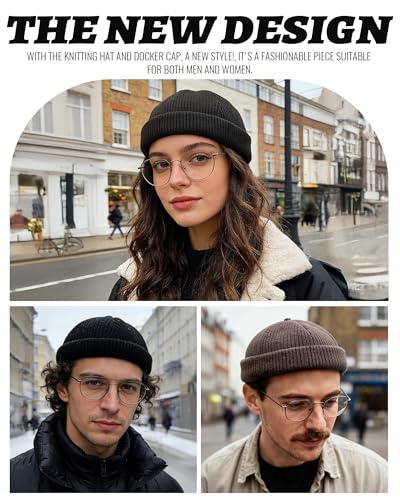 Clakllie Warm Brimless Hat Knitted Skull Cap Docker Hat Soft Beanie Worker Hat Rolled Cuff Sailor Fisherman Leon Hat - color: S-dbh04-brown