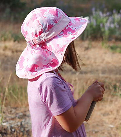 icolor Kids Sun Hat UPF50+ Sun Protection Bucket Hat Toddler Summer Beach Play Hats with Neck Flap for Girl Boy Ages 3~10 - color: Pinkhorse