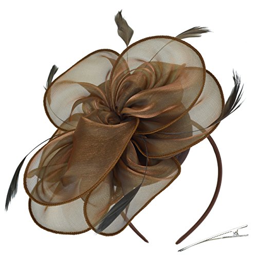 AQOKKA Women Fascinators Hats Flower Fascinators with Headband and Clip Tea Party Headwear for Women and Girls - color: 8.2" Diameter / Brown a
