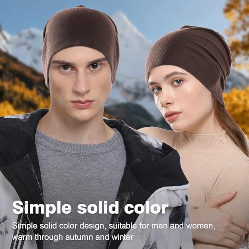 2 Pack Spring Slouchy Beanie for Men Women Lightweight Stacked Skull Cap Chemo Cap Night Sleeping Hat - color: Black+brown