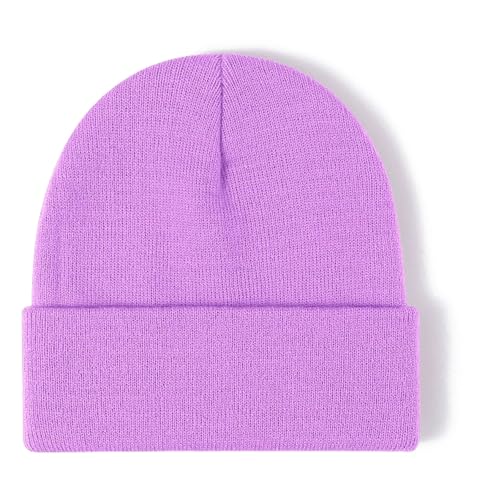 Rosoz Beanie for Men Women Cuffed Knit Hat Winter Beanies Skull Cap Unisex - color: Light Purple