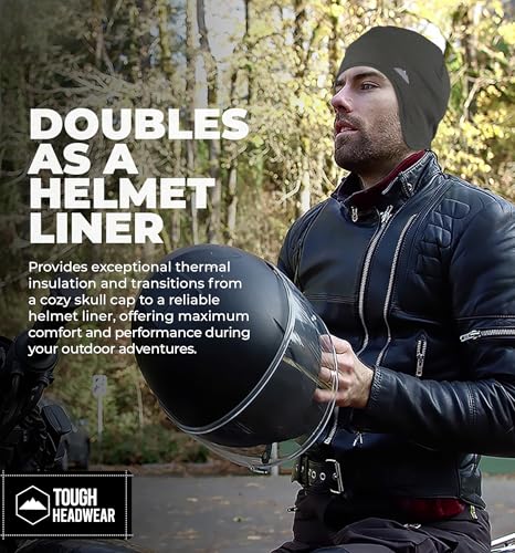 Tough Headwear Thermal Skull Cap - Moisture-Wicking Running Beanie - Snug Fit Ski Helmet Liner - Lightweight Cycling Cap - color: Grey