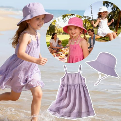 Zando 2 Pack UPF 50+ Kids Sun Hat Baby Beach Bucket Hats for Summer Swim - color: Purple & Pink, size: 6-12 Months