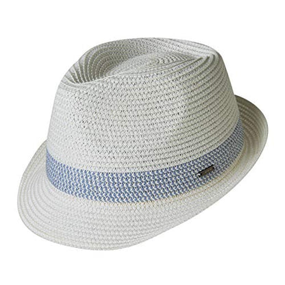 Fancet Packable Straw Fedora Panama Sun Summer Beach Hat Cuban Trilby Men Women 56-67cm - color: White-blue, size: Small