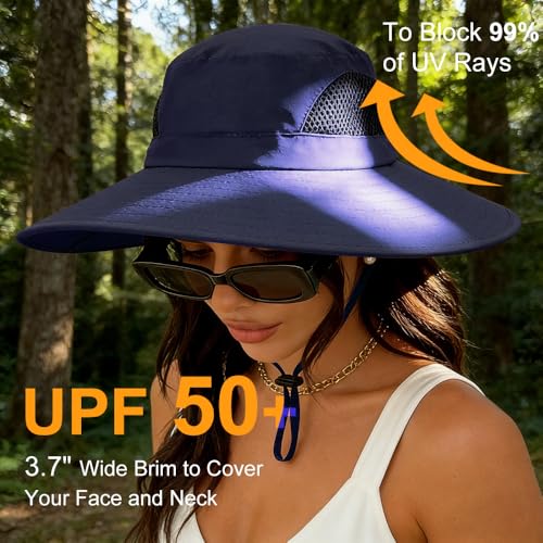 DRESHOW Sun Hats for Women Gardening Hat Waterproof Wide Brim Bucket Hat Breathable Mesh Beach Hats Packable Cap UPF 50+ - color: Fishing Hat Style 2: Navy