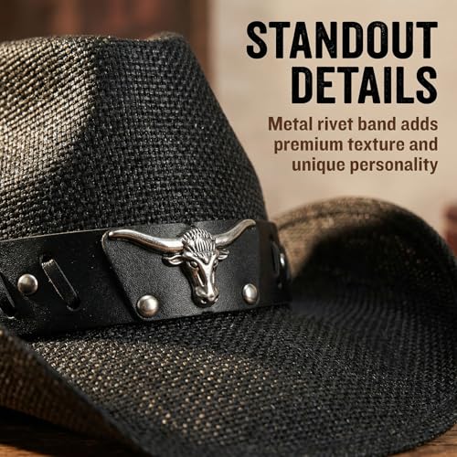 Straw Cowboy Hats for Women and Men - color: Black, size: Medium