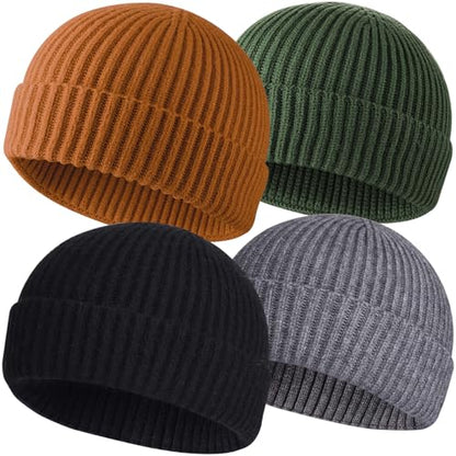 ROYBENS Wool Fisherman Beanies for Men Knit Short Watch Cap Winter Warm Hat - color: 4pcs-black, Gray, Army Green, Camel