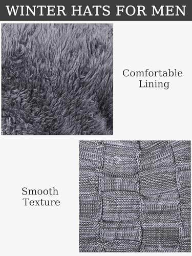 Senker Fashion 2 Pcs Winter Slouchy Beanie Hats for Men, Warm Mens Beanies - color: Black Grey