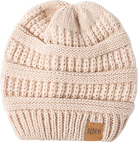 REDESS Slouchy Beanie Hat for Men and Women Winter Warm Knit Hat Chunky Soft Oversized Cable Cap - color: A3 Beige