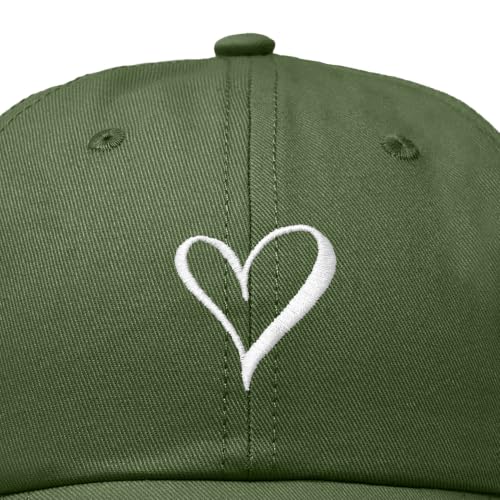 Hand Drawn Heart Hat Womens Embroidered Baseball Cap - color: Olive