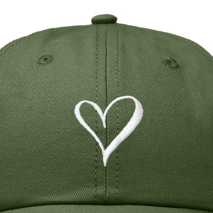 Hand Drawn Heart Hat Womens Embroidered Baseball Cap - color: Olive