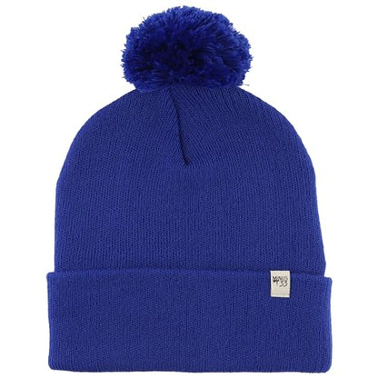 100% Merino Wool - Midweight Cuff Pom Beanie - Winter Pom Pom Hat - color: Royal Blue