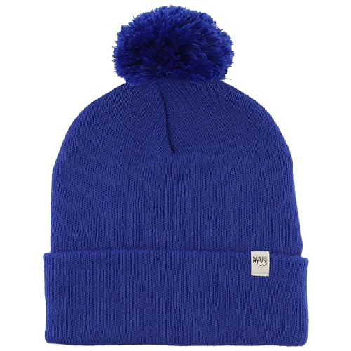100% Merino Wool - Midweight Cuff Pom Beanie - Winter Pom Pom Hat - color: Royal Blue
