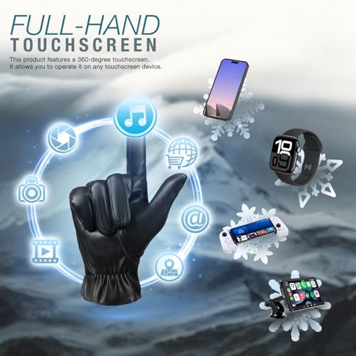 Winter Balaclava Face Mask PU Leather Gloves Set,Breathable Full Face Mask Touchscreen Waterproof Gloves for Men Women - size: Medium