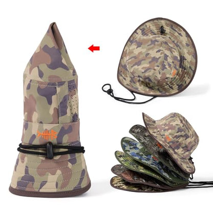 BASSDASH UPF 50+ Water-Resistant Fishing Bucket Hat with Laser Perforated Mesh Adjustable for Men Women Outdoor Hiking - color: Earth Camo