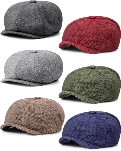 Suhine 6 Pcs Newsboy Cap for Men Octagonal Hat 8 Panel - style: Colorful