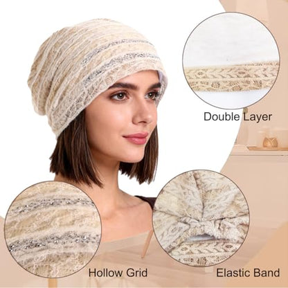 Crochet Slouchy Beanie Hat Turbans Headware for Women - color: Bea17 - Beige